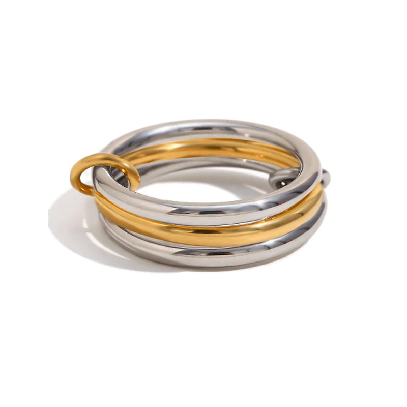 A Niche bicolored copper four-ring jewelry ring, hypoallergenic, Ins Style, stackable artifact, suitable for young women's jewelry