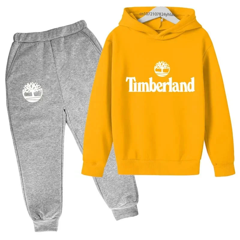 Trajes casuales para niños y niñas de 2 a 13 años, marca de moda, letras estampadas, 2 piezas, sudadera con capucha + pantalón