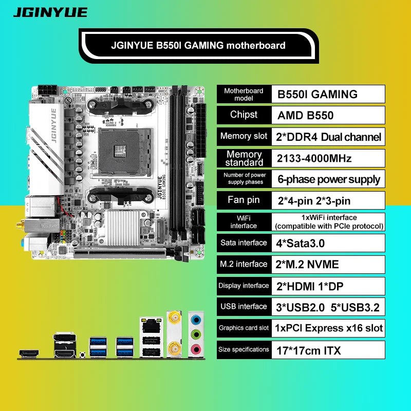 Carte mère Mini-ITX JGINYUE B550I GAMING AMD AM4 — Ryzen 4000/5000, DDR4 64 Go, PCIe 4.0