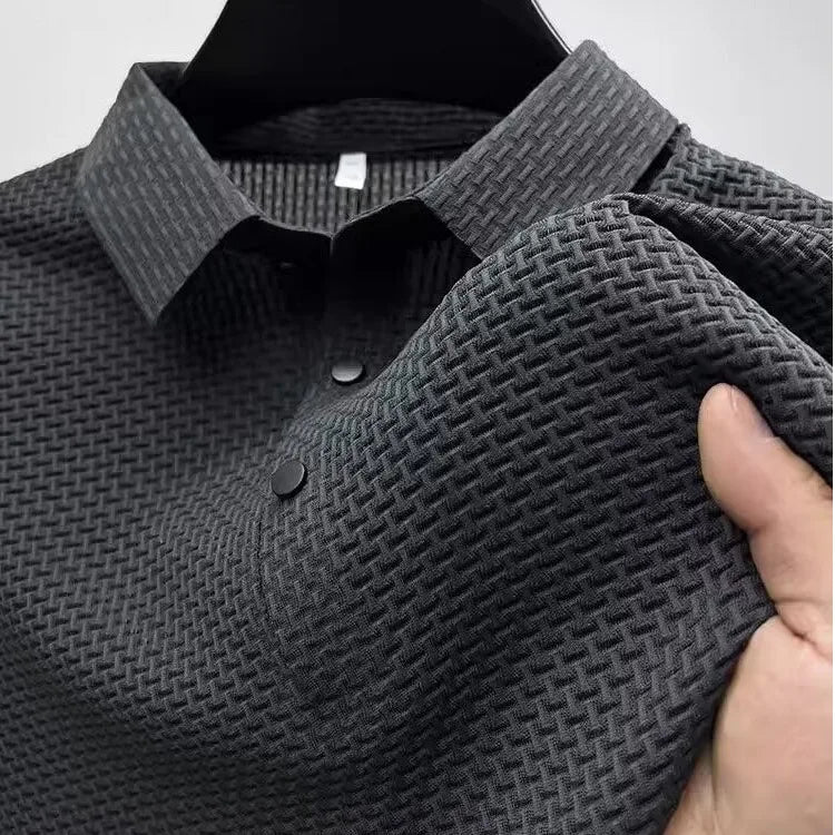 Polo Soie Glacée Homme Manches Courtes — Respirant Creux Mode Affaires Été