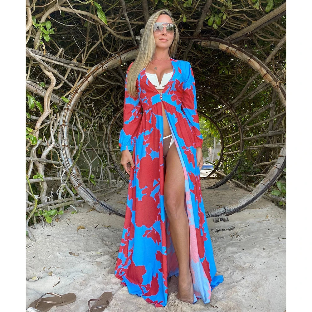 Blue Eyes Bikini Cover-Up, Tuniques de plage, Long Kaftan, Robe de plage, Sarong, Maillots de bain