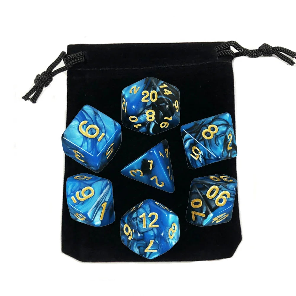 Dados poliédricos con bolsa, juego de mesa, desayunos, DnD, d4,d6,d8,d10,d %,d12,d20, 7 piezas