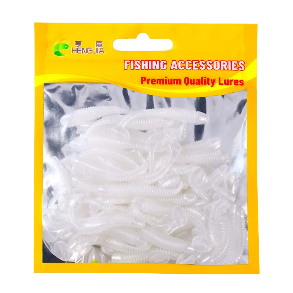 Hengjia 10-50pcs/lot 4.5CM Small Soft Silicone T-Tail Worm Swimbait Lure Fishing Tackle for Carp Black-bass Pike