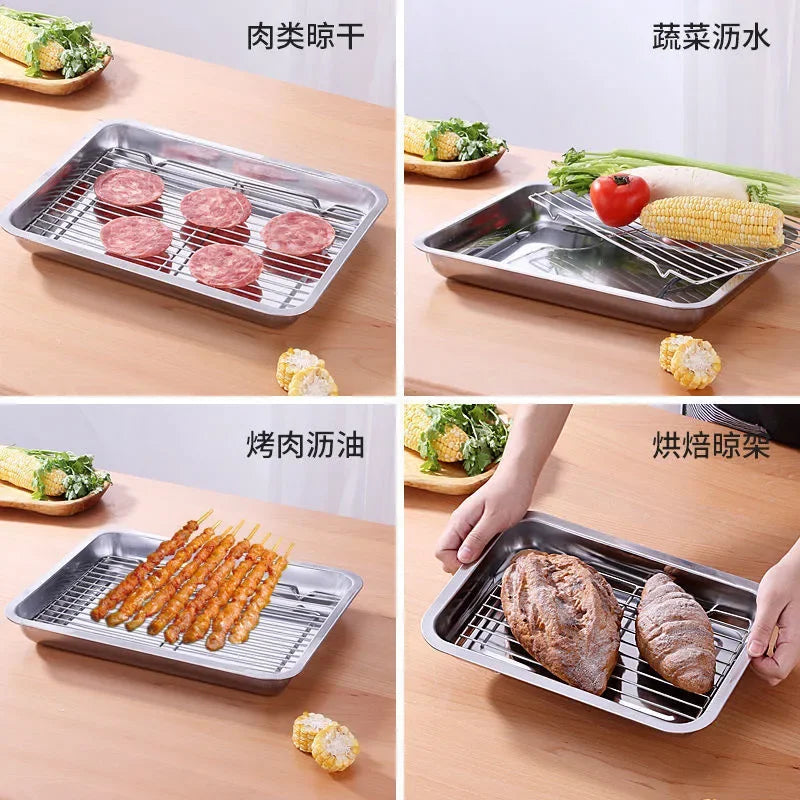 Baking Sheet with Removable Cooling Rack, Stainless Steel Baking Pan Set, Non-Toxic, Oven Safe, BBQ Tray, Dishwasher Safe