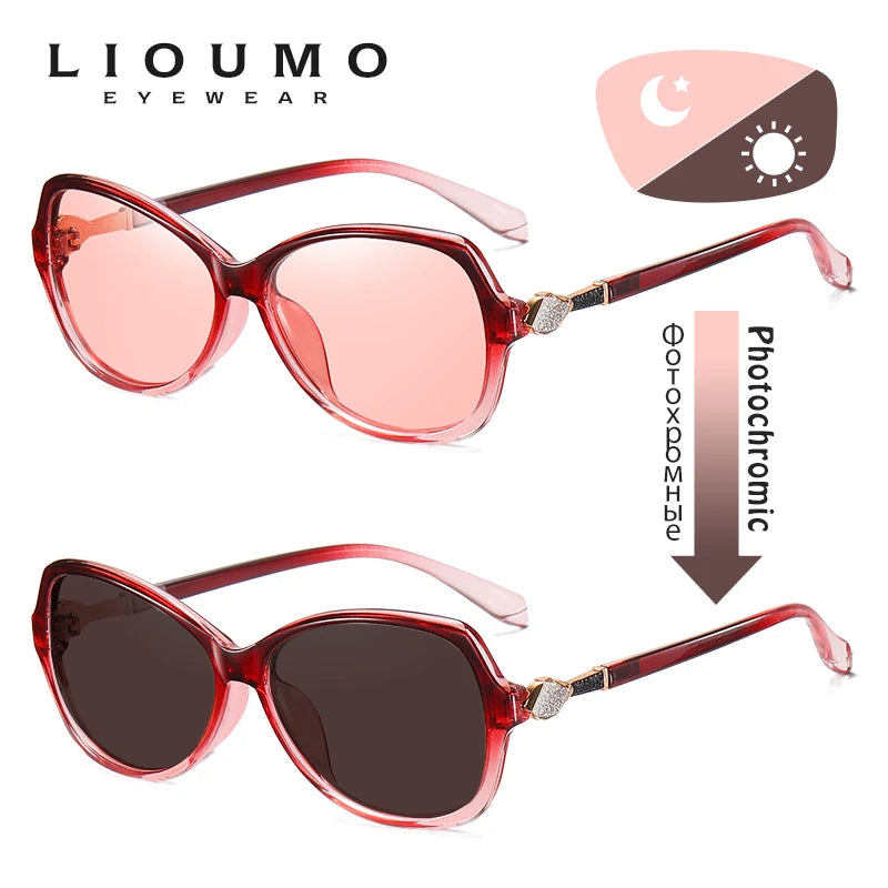 LIOUMO - Stylish Crystal Women's Sunglasses, Polarized, Photochromic, Luxury, Chameleon Effect, Women's Sunglasses