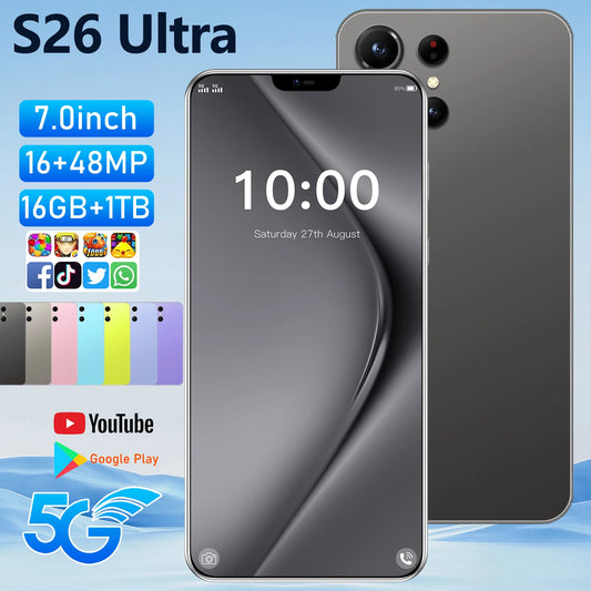 Smartphone Original 2026 pour S26 Ultra 5G 7.3HD AI 8 cœurs Double SIM 16G+1TB Téléphone Portable Android Débloqué