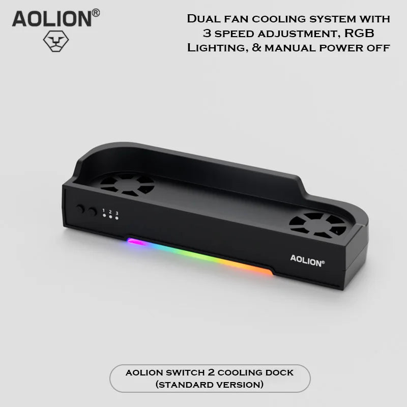 Aolion para Switch 2 Base RGB Ventilador de refrigeración HUB portátil Base de expansión Soporte de pared con NGC para accesorios de Switch 2