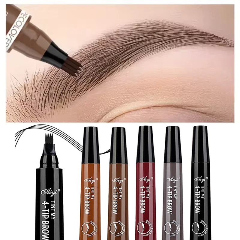 Crayon à 4 fourches pour microblading, maquillage pour les yeux, résistant à l'eau, naturel, longue durée, cinq couleurs