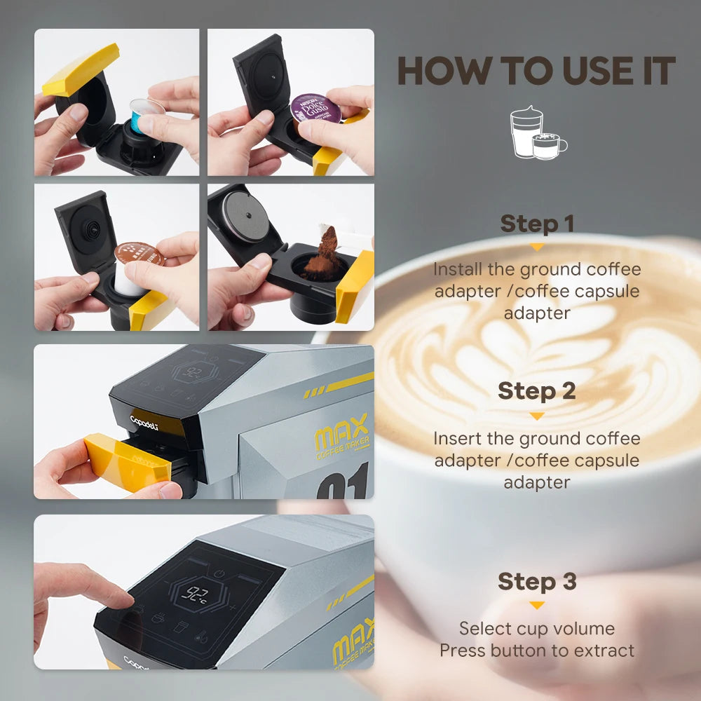 Máquina de café espresso 4 en 1 compatible con monodosis K-Cup, cápsulas Nespresso originales, cápsulas DG y café molido