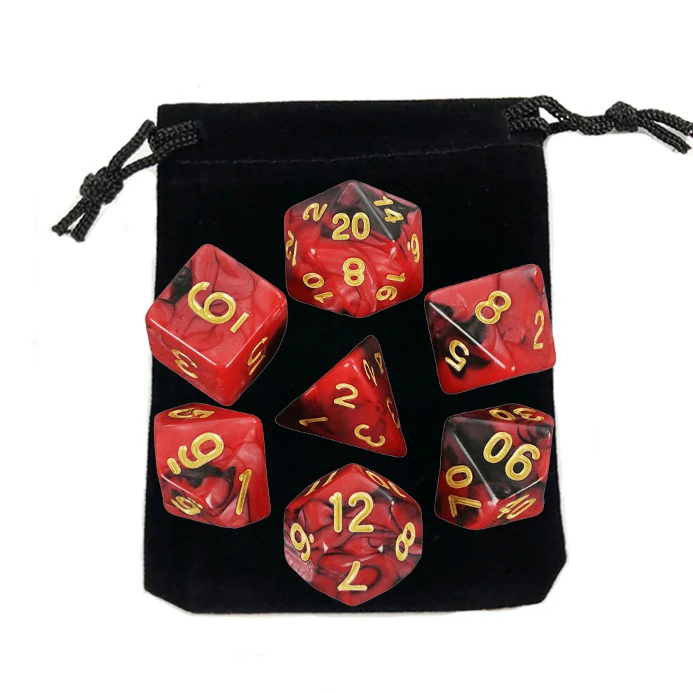 Dados poliédricos con bolsa, juego de mesa, desayunos, DnD, d4,d6,d8,d10,d %,d12,d20, 7 piezas