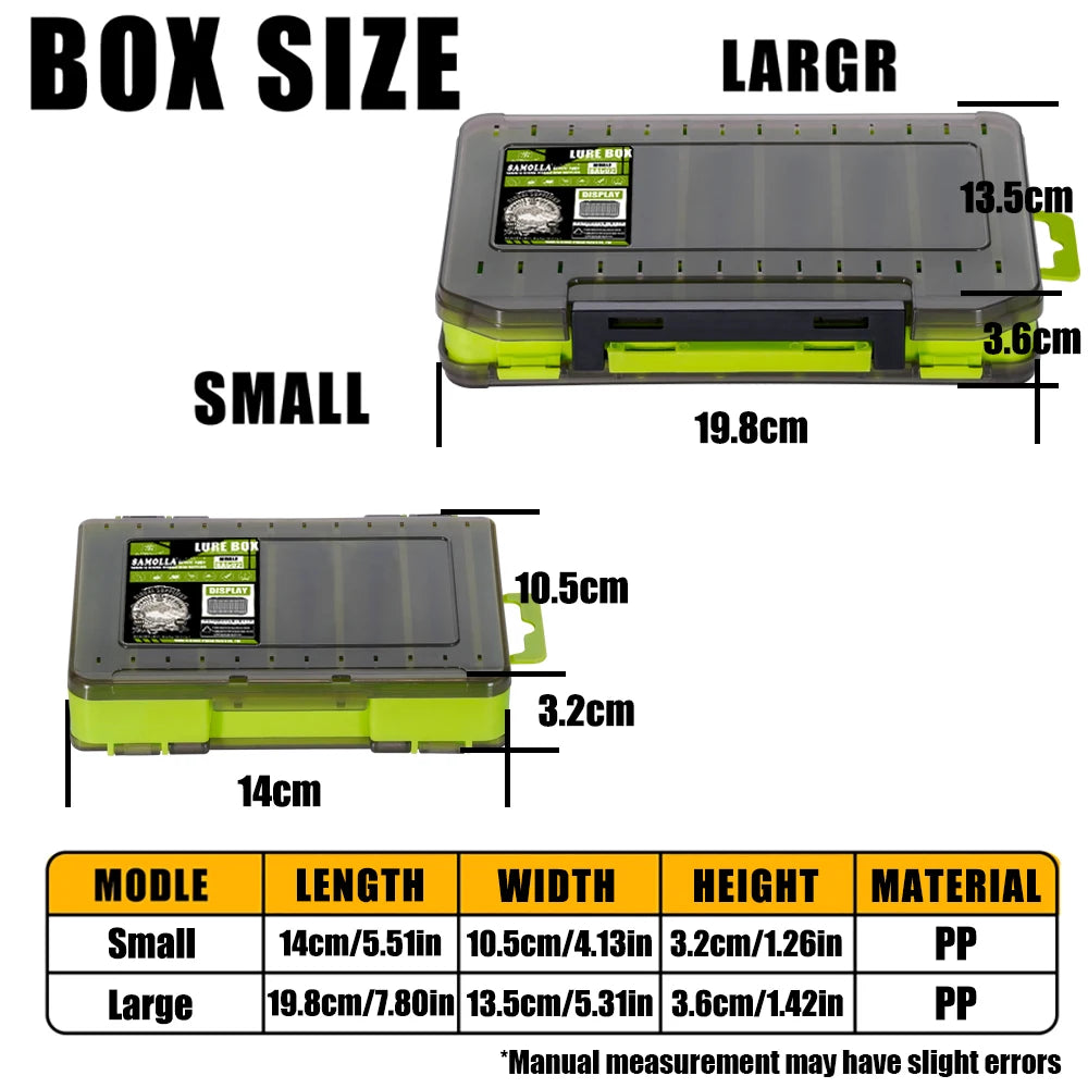 SAMOLLA Boîte à matériel compacte double face – Pêche simplifiée avec un organisateur durable et polyvalent pour leurres, hameçons, appâts