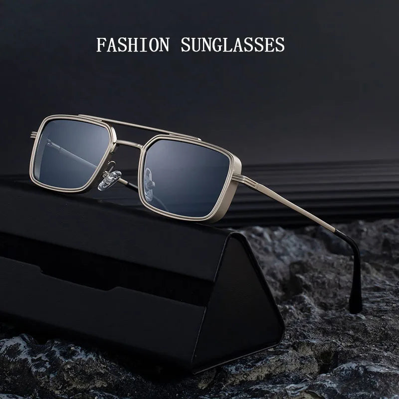 Lunettes de soleil carrées Steampunk hommes et femmes — punk, rétro, mode, vintage, 2025