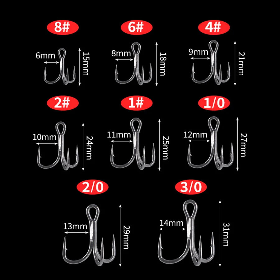 6X hameçon triple de pêche 10 pièces hameçon de pêche Triple pour la pêche en gros gibier 8 #   6 #   4 #   2 #   1 #   Crochets pointus barbelés 1/0 2/0 3/0 sur appât dur