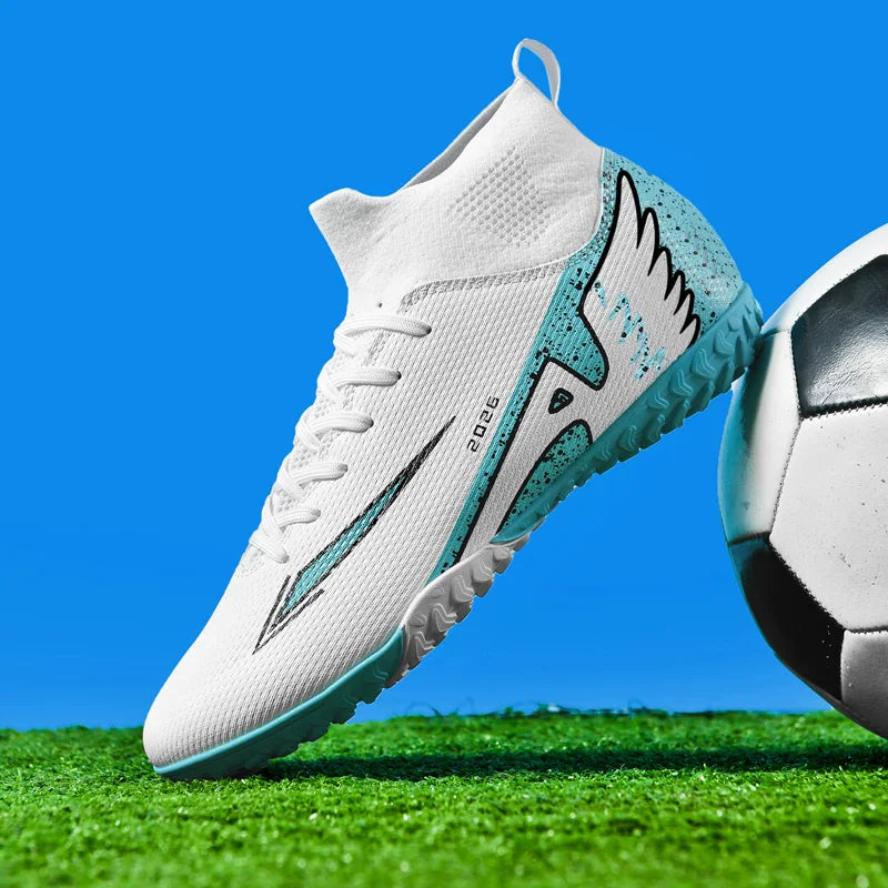 wrfskm Chaussures de Football Futsal Homme FG Montantes — Cuir Verni, Semelle TPR EU 31–48