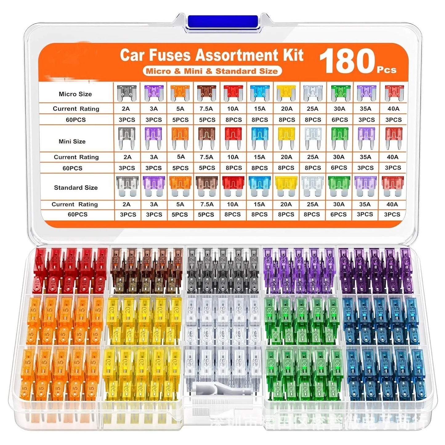 Kit surtido de fusibles de cuchilla para coche, 300/180/120 piezas, para camión automotriz, fusible mixto mediano y pequeño para circuito de motocicleta con caja
