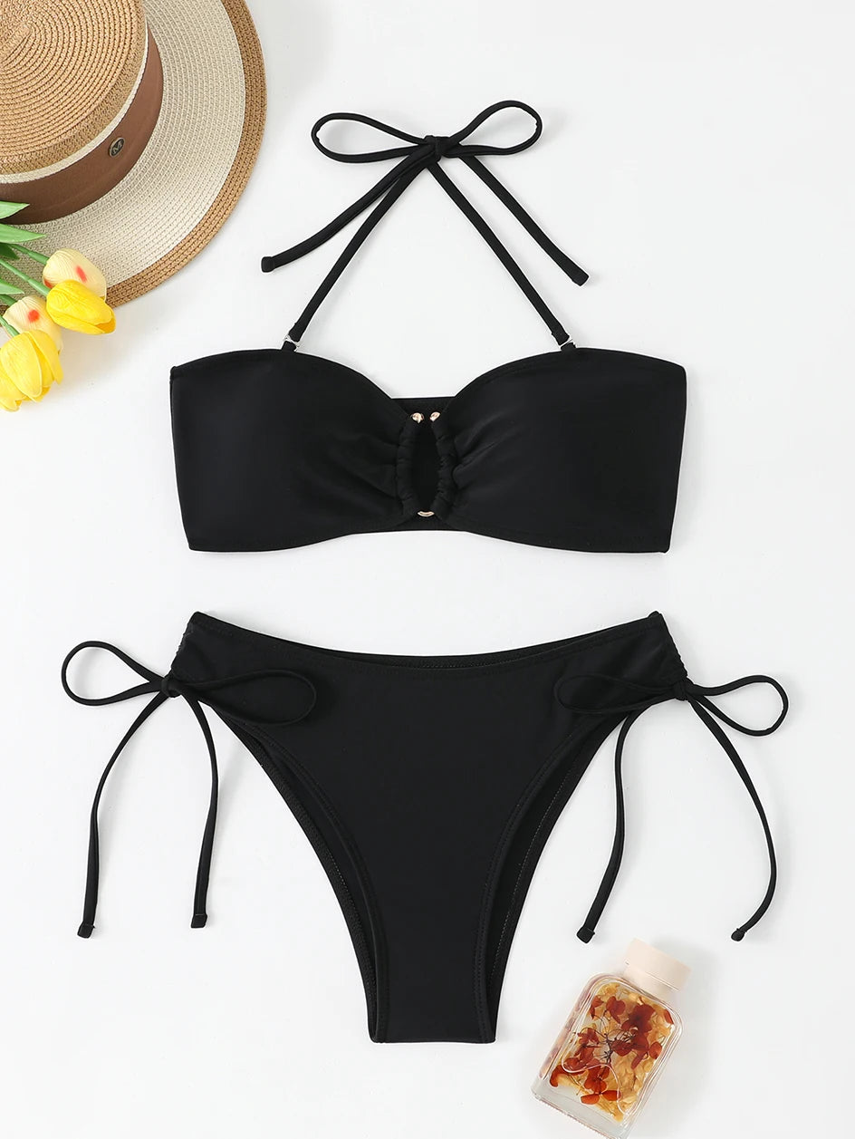 Maillot de bain bikini taille haute pour femme 2026, maillots de bain noués, maillots de bain femme, bandeau push-up, ensembles de bikinis, vêtements de plage brésiliens