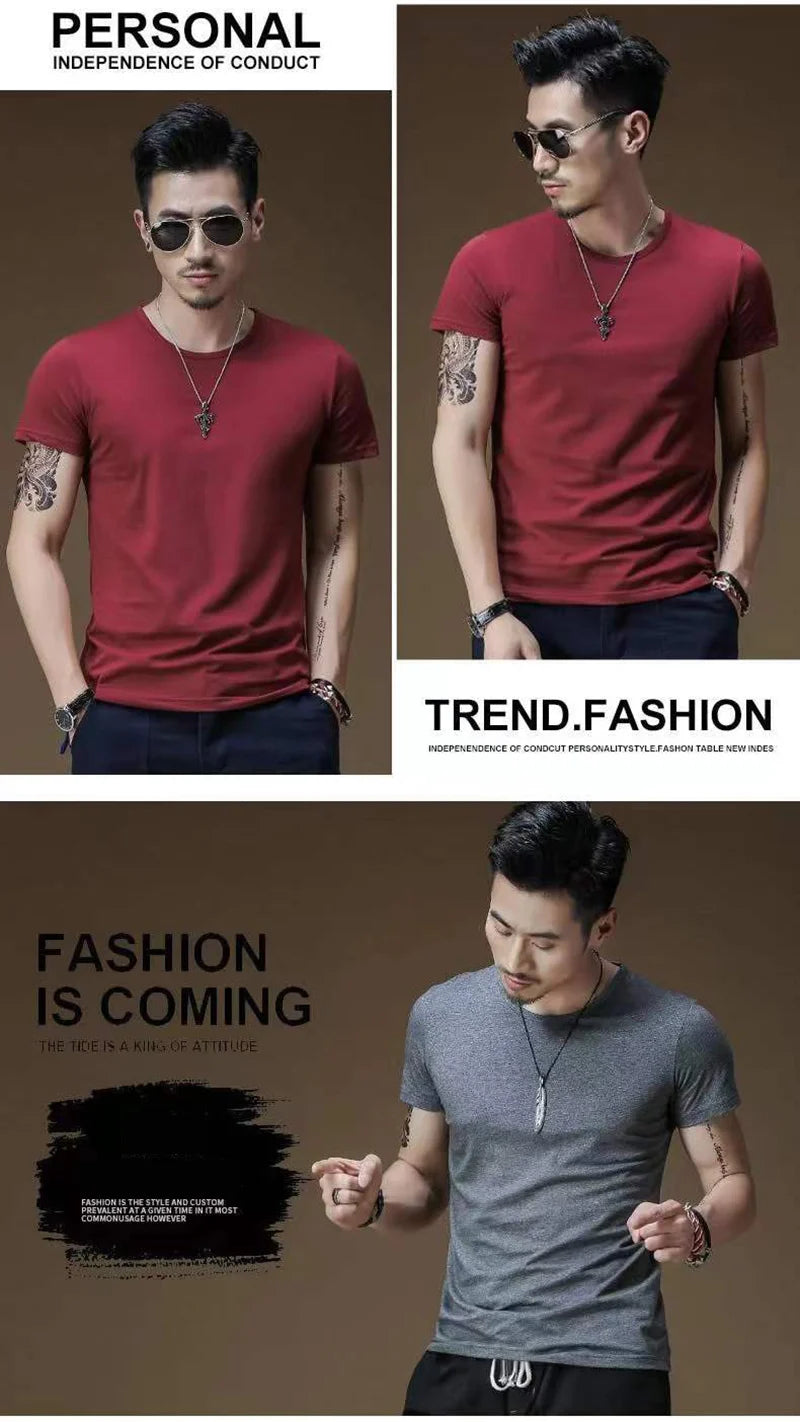 2026 hommes T-Shirt couleur Pure col en V à manches courtes hauts T-Shirts hommes T-Shirt collants noirs homme T-Shirts Fitness pour vêtements masculins