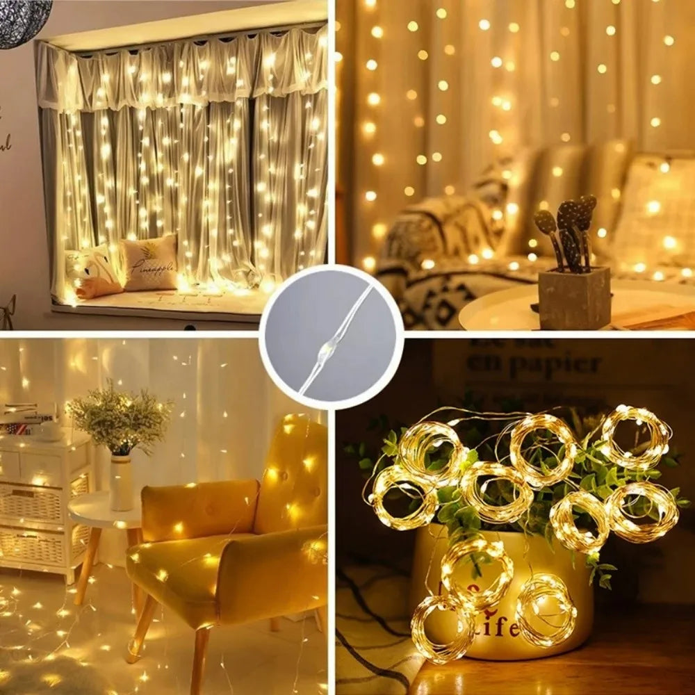 LED String Lights 3Mx1M/2M/3M, USB Fairy Lights for New Year, Wedding, Festive Party, Christmas, Home Curtain Decoration