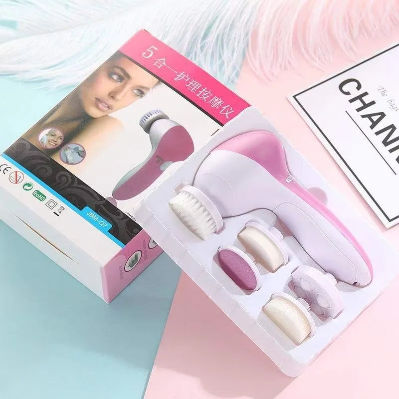 Limpiador facial eléctrico 5 en 1, cepillo, máquina de lavado, spa, cuidado de la piel, masaje, limpieza de puntos negros, herramientas de limpieza facial