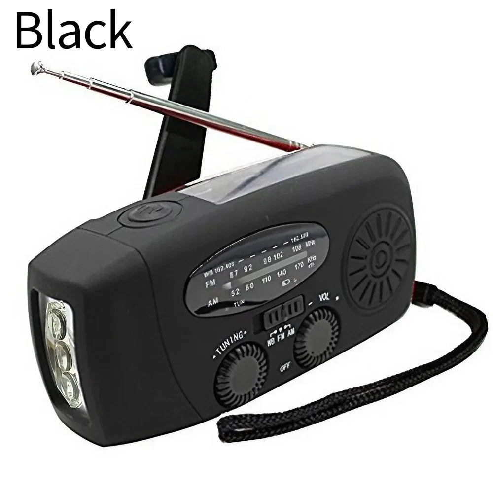 Radio météo d'urgence multifonctionnelle, FM AM WB, manivelle, charge USB solaire, batterie externe 2000mAh, lampe torche LED