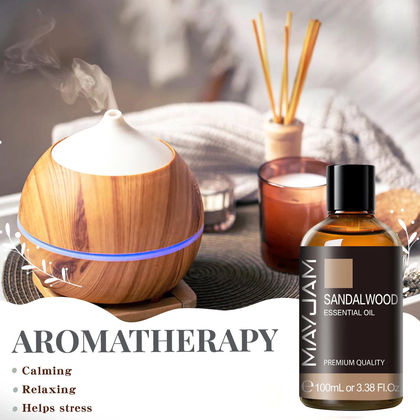 MAYJAM - Essential Oil with Dropper, Sandalwood, Lavender, Eucalyptus, Vanilla, Aromatic Oil for Humidifier, Candle Burner, 100ml