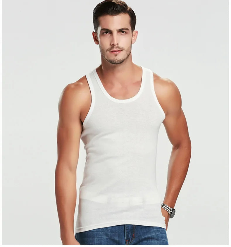 1 paquete de camisetas sin mangas de algodón para hombre, estilo simple de cuatro estaciones para adolescentes, gimnasio, fitness, camiseta sin mangas informal para hombres de mediana edad