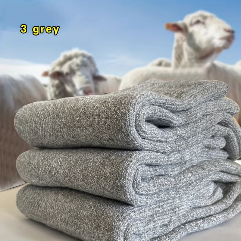 3/5 paires de chaussettes chaudes pour hommes, chaussettes épaisses en tissu éponge mi-mollet, chaussettes anti-froid pour bottes de neige, élastiques, couleur unie