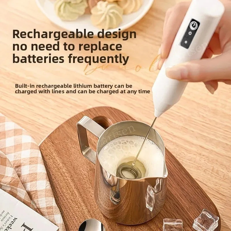 Electric Cordless Milk Frother Type-C Handheld Stainless Steel Mixer Mini Coffee Maker Whisk Blender for Coffee Cappuccino Cream