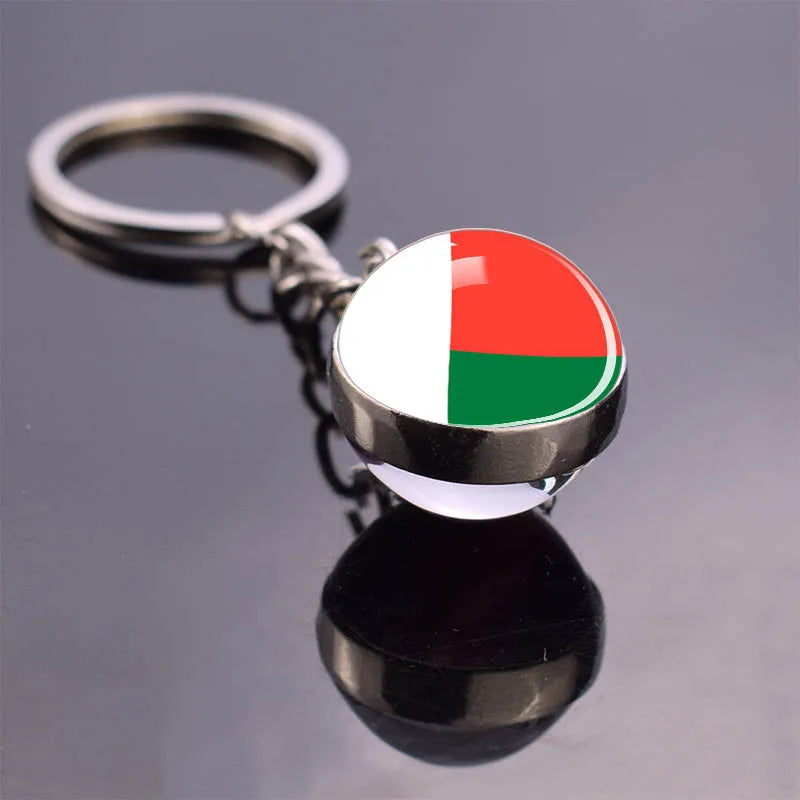 Porte-clés drapeau africain, algérie, somalie, tunisie, maroc, egypte, drapeau National, pendentif boule de verre Double face, cadeau