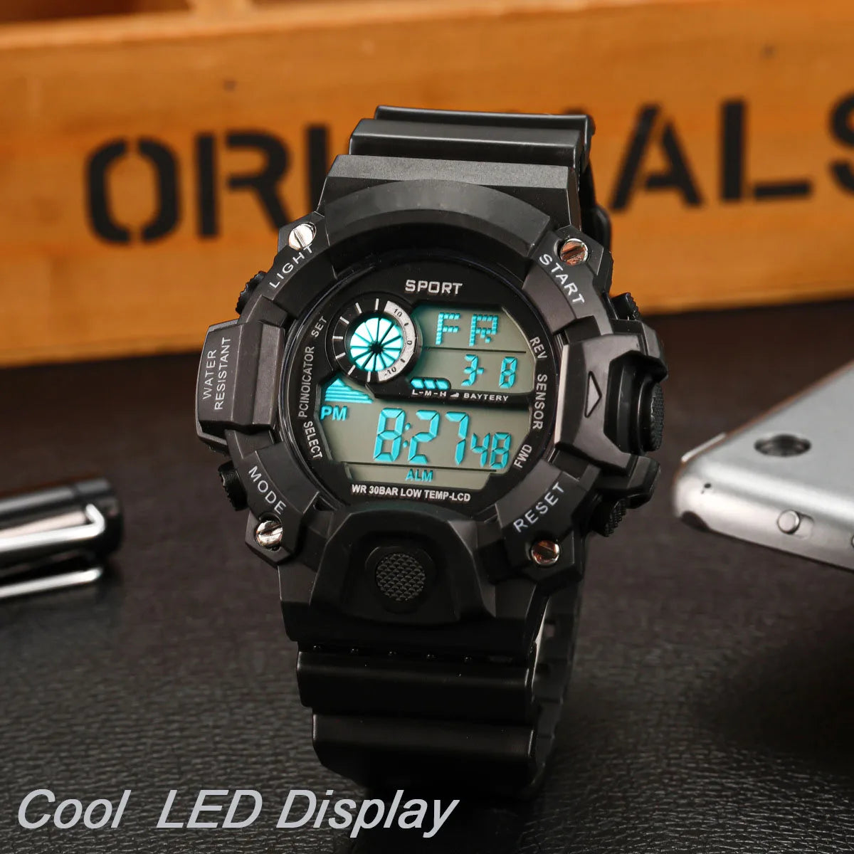 Reloj de pulsera deportivo electrónico de moda para hombre, esfera grande multifuncional impermeable, alarma luminosa, reloj militar para niños y hombres
