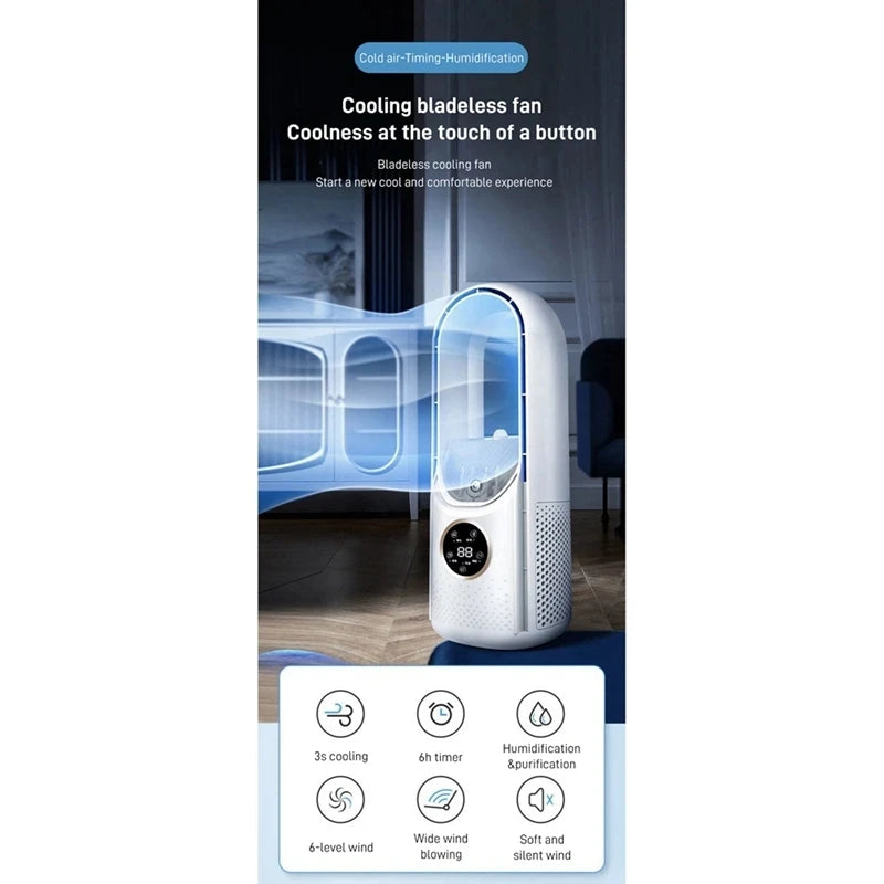 Enfriador de aire USB portátil sin aspas, ventilador eléctrico, 6 velocidades, temporizador silencioso, aire acondicionado, ventilador de enfriamiento, humidificador, ventilador acondicionador