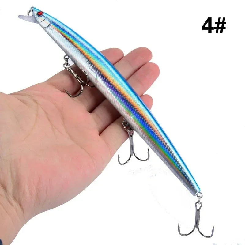 Leurre de pêche au vairon en plastique, appât Éldur, manivelle laser, gros faux poissons, appâts de pêche en mer, 16 couleurs, 18cm, 24g
