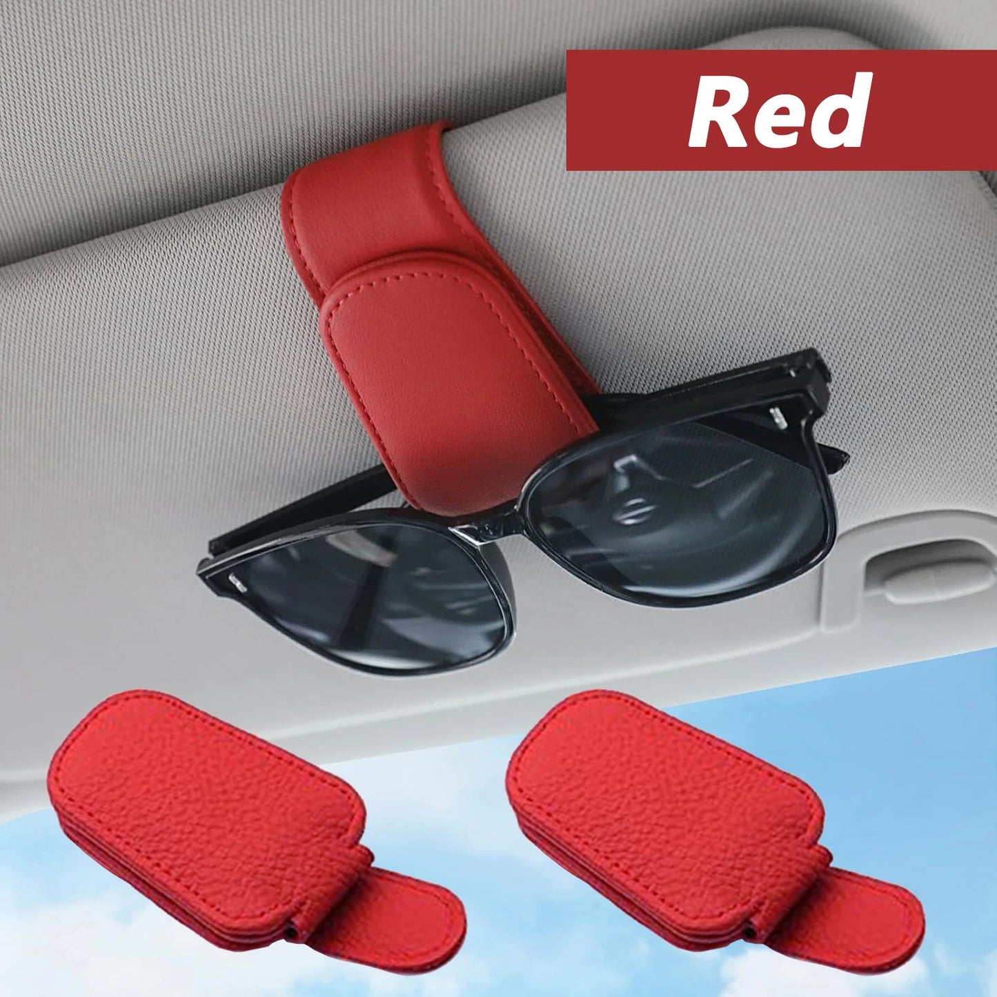 El soporte para gafas de sol se adapta a las viseras del coche, clip magnético de cuero para gafas de sol y clip para b