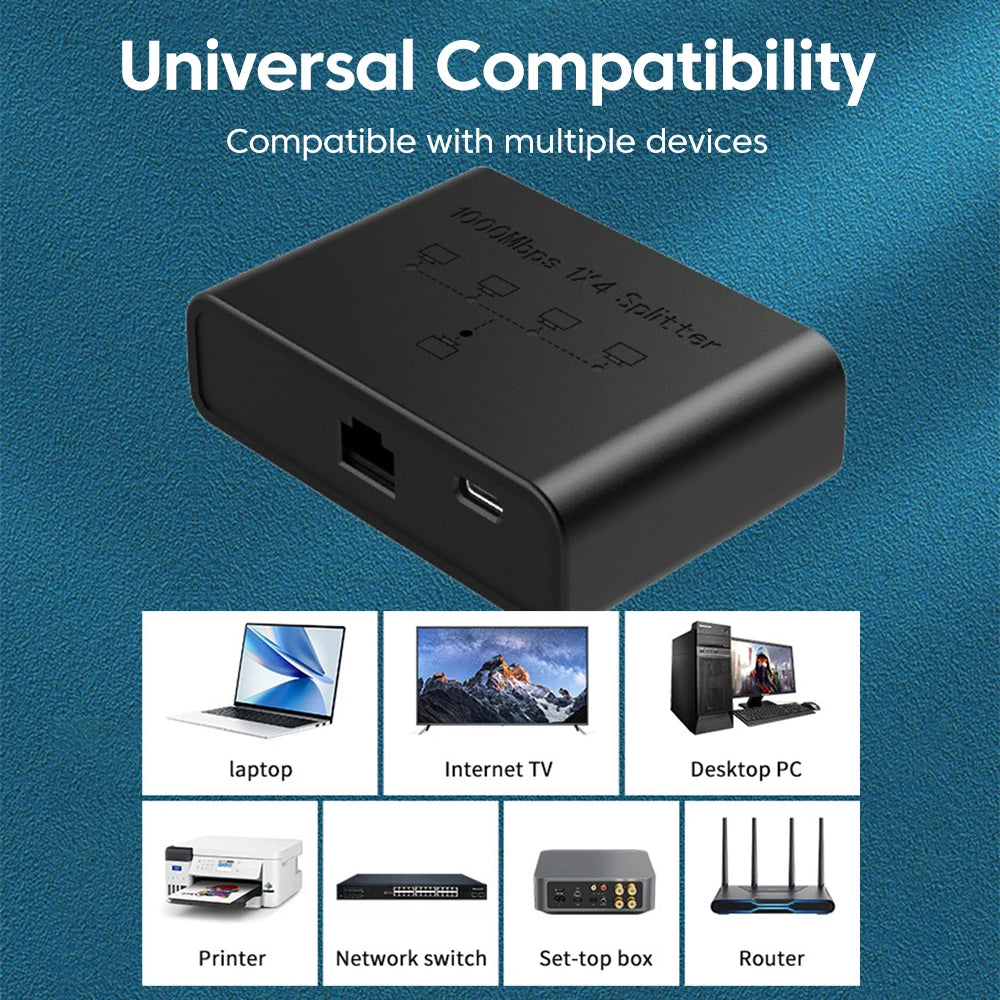 VIKEFON 5-Port Gigabit Network Switch Ethernet RJ45 Network Port Network Cable Connection Splitter Network Extender Cable
