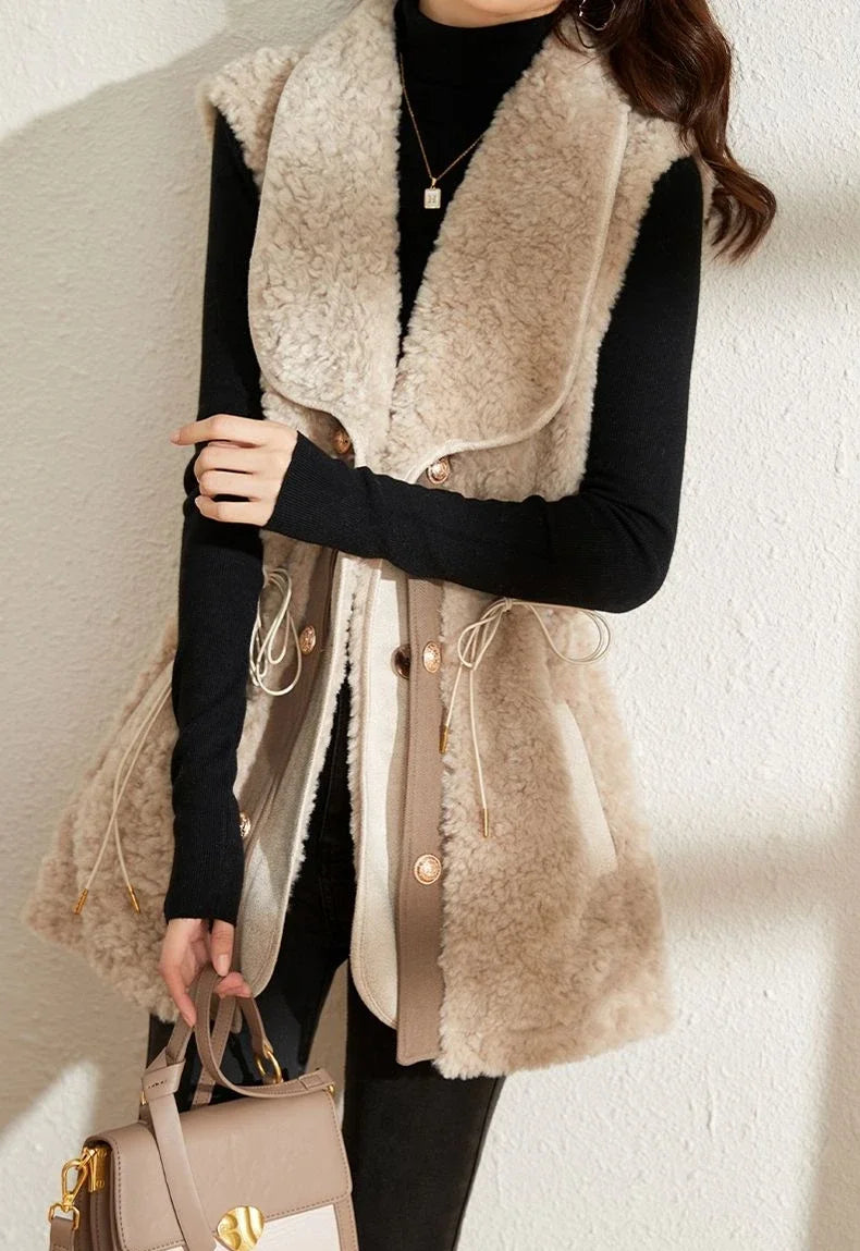 Chalecos de piel de cordero para mujer, Wstring de proximidad, chalecos elegantes de otoño para mujer, nueva colección