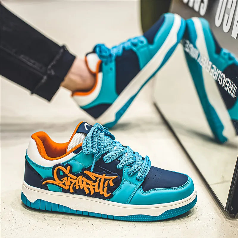 Blue Fashion Designer Skateboard Shoes Men Streetwear Hip Hop Sneakers Men Luxury Platform Skateboard Sneakers Men Basket Homme