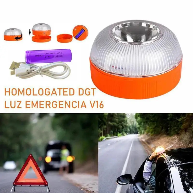 Signal lumineux d'urgence pour voiture d'espagne V16, lumière stroboscopique magnétique, Rechargeable par USB, Induction S0B9