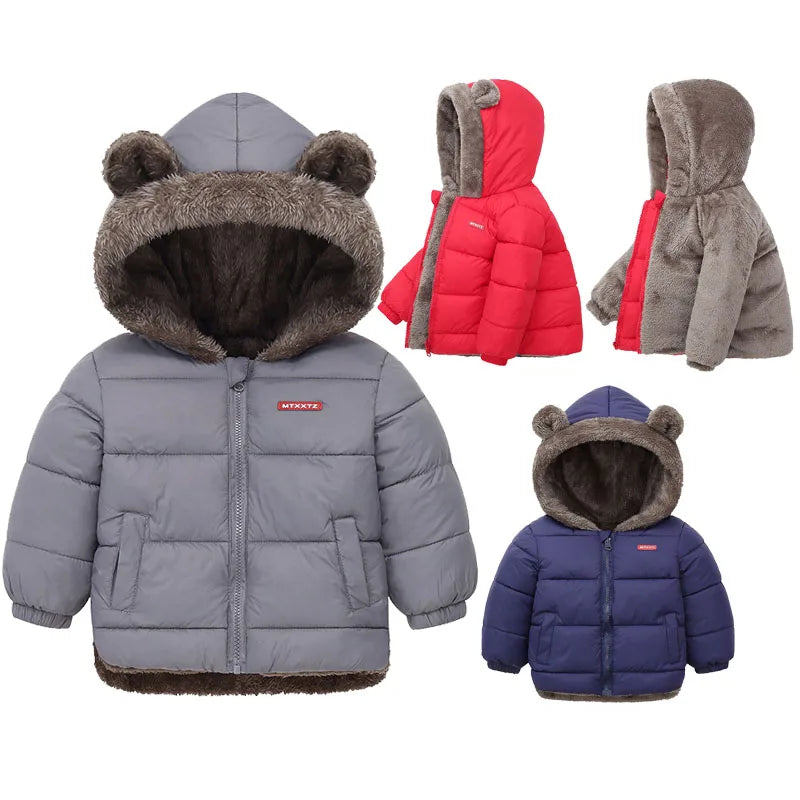 Baby Boys Girls Hooded Jacket Cotton Outerwear Thick Fleece Coat for Kids Winter Cashmere Padded Jackets Boys Girls Warm Coats