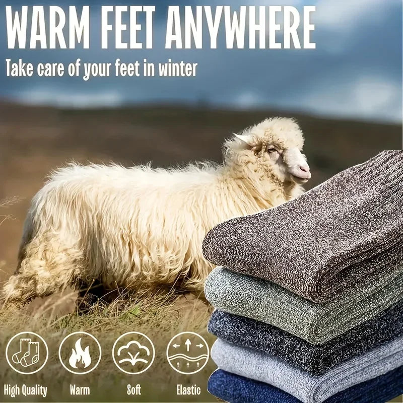 3/5 paires de chaussettes chaudes pour hommes, chaussettes épaisses en tissu éponge mi-mollet, chaussettes anti-froid pour bottes de neige, élastiques, couleur unie
