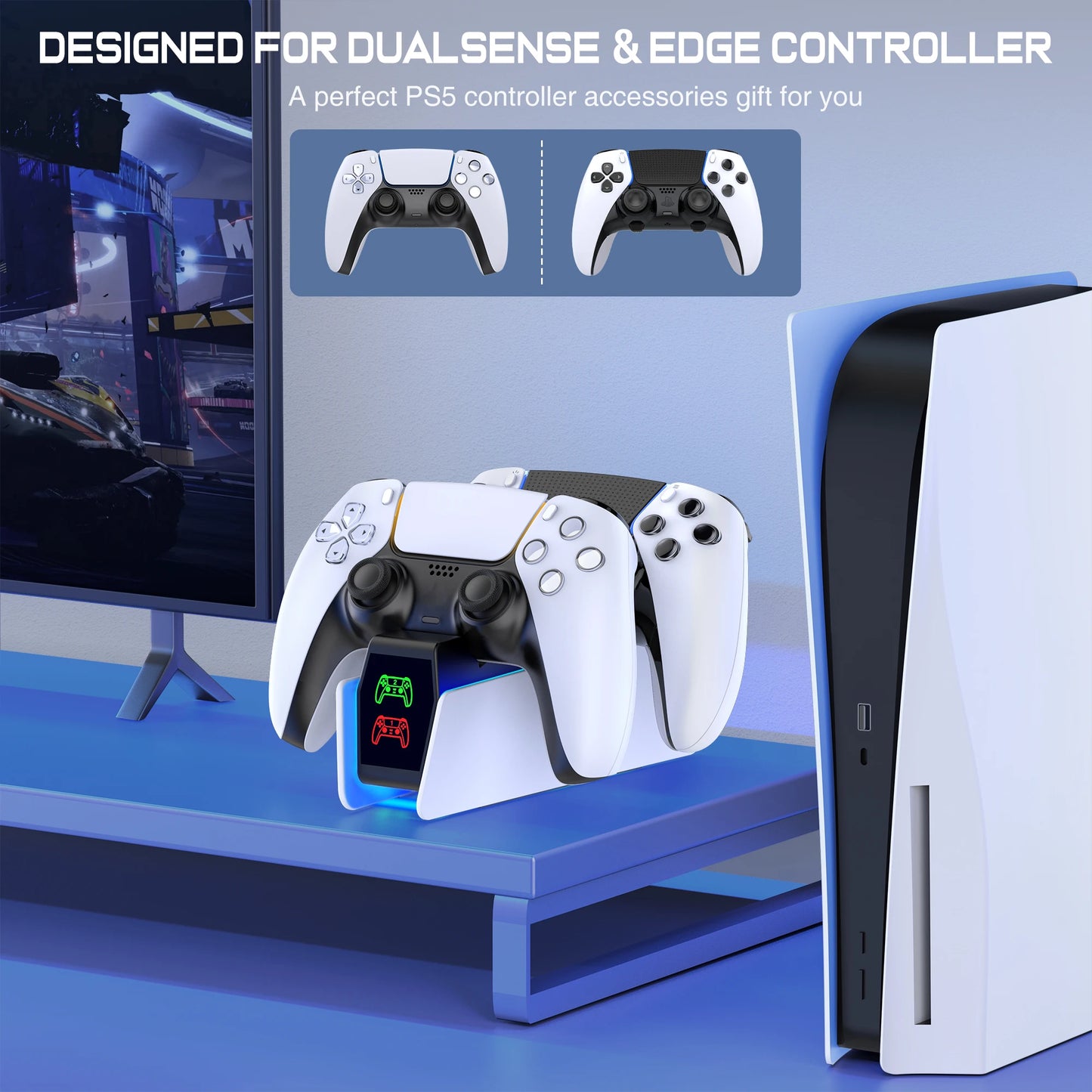 Station de charge pour contrôleur RGB — double chargeur rapide, indicateur RGB, support, station d'accueil manette de jeu