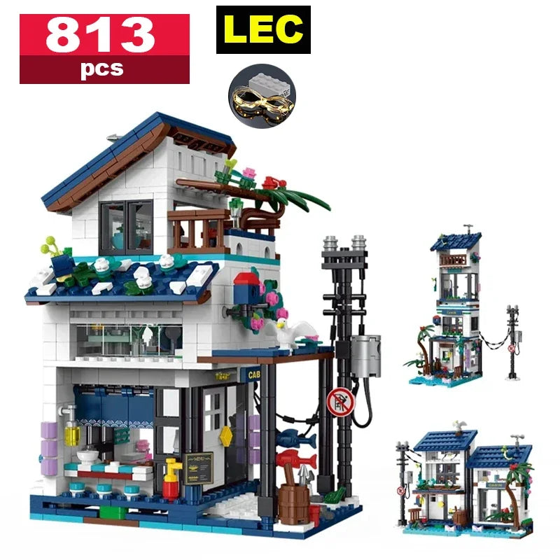 Blocs de Construction Rétro LED Enfant — Ville Japonaise Plage Villa 813 Pièces