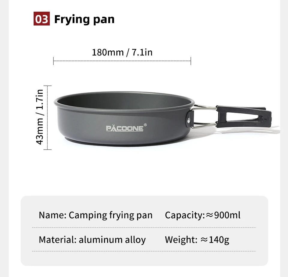 PACOONE – ensemble d'ustensiles de cuisine de Camping, Kit d'ustensiles de cuisine portables, Pot d'extérieur, bouilloire à eau, ensemble de casseroles, vaisselle, équipement de pique-nique de randonnée