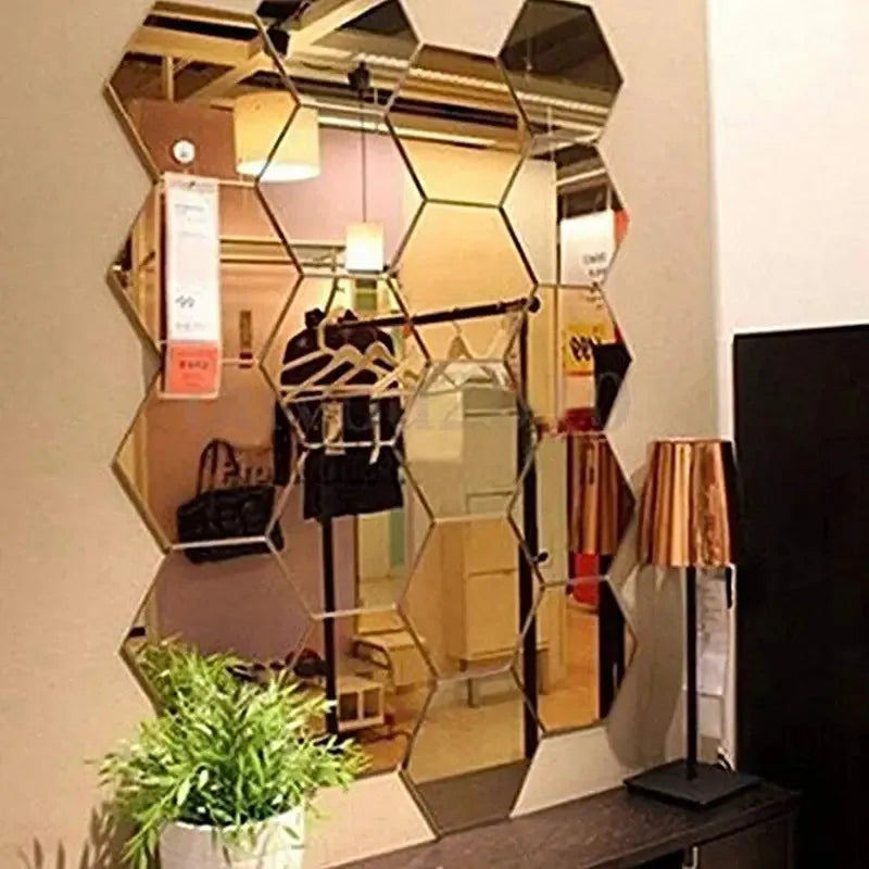Autocollants muraux en miroir hexagonaux 6/12 pièces, autocollants en miroir acrylique 3D DIY, autocollants adhésifs amovibles, décoration de salon, salle de bain, maison
