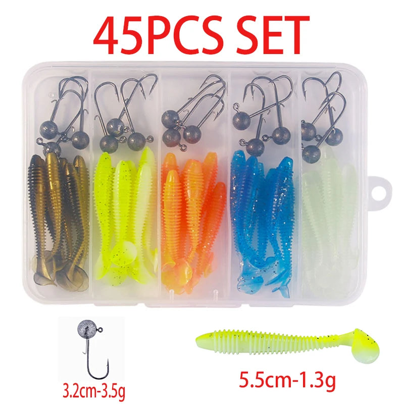 Hengjia 10-50pcs/lot 4.5CM Small Soft Silicone T-Tail Worm Swimbait Lure Fishing Tackle for Carp Black-bass Pike