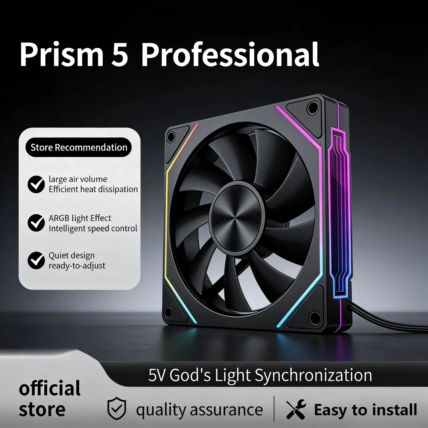Ventilateur de boîtier PC ARGB LDPCSJ Prism 4RS 120 mm avec design miroir infini, synchronisation avec la carte mère, ventilateur de refroidissement CPU PWM 4 broches