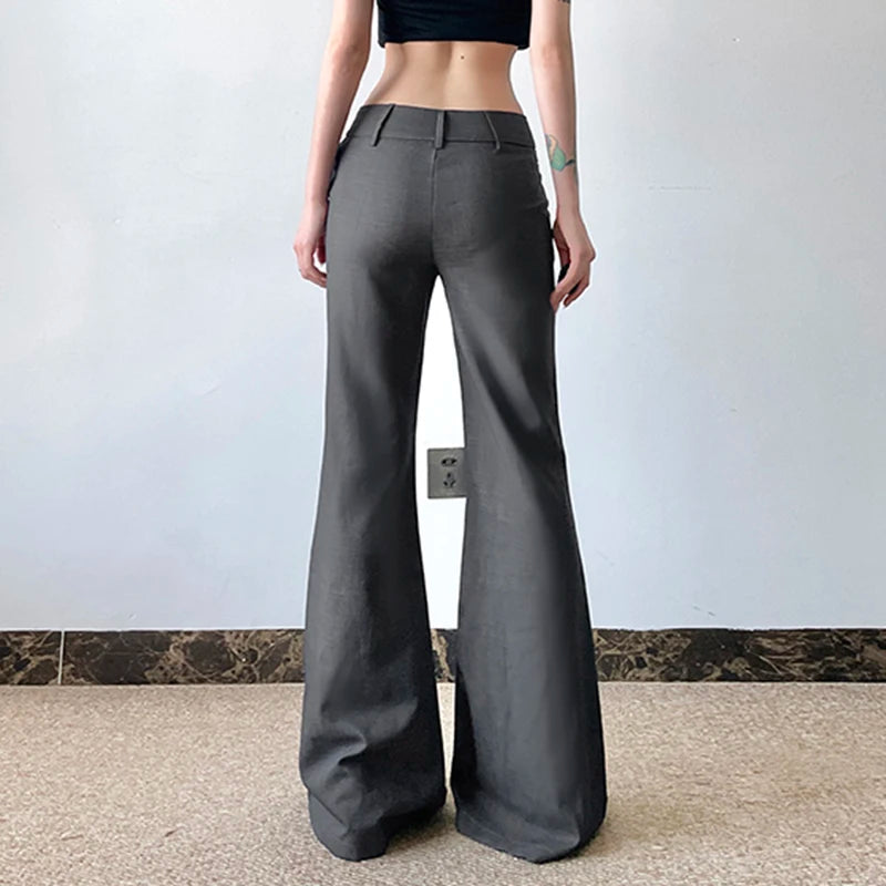 Women's Basic Fitted Suit Trousers, Office Wear, Solid Color, Y2K, Elegant, Fashion, Low Waist, Flared, Autumn and Spring, 2025