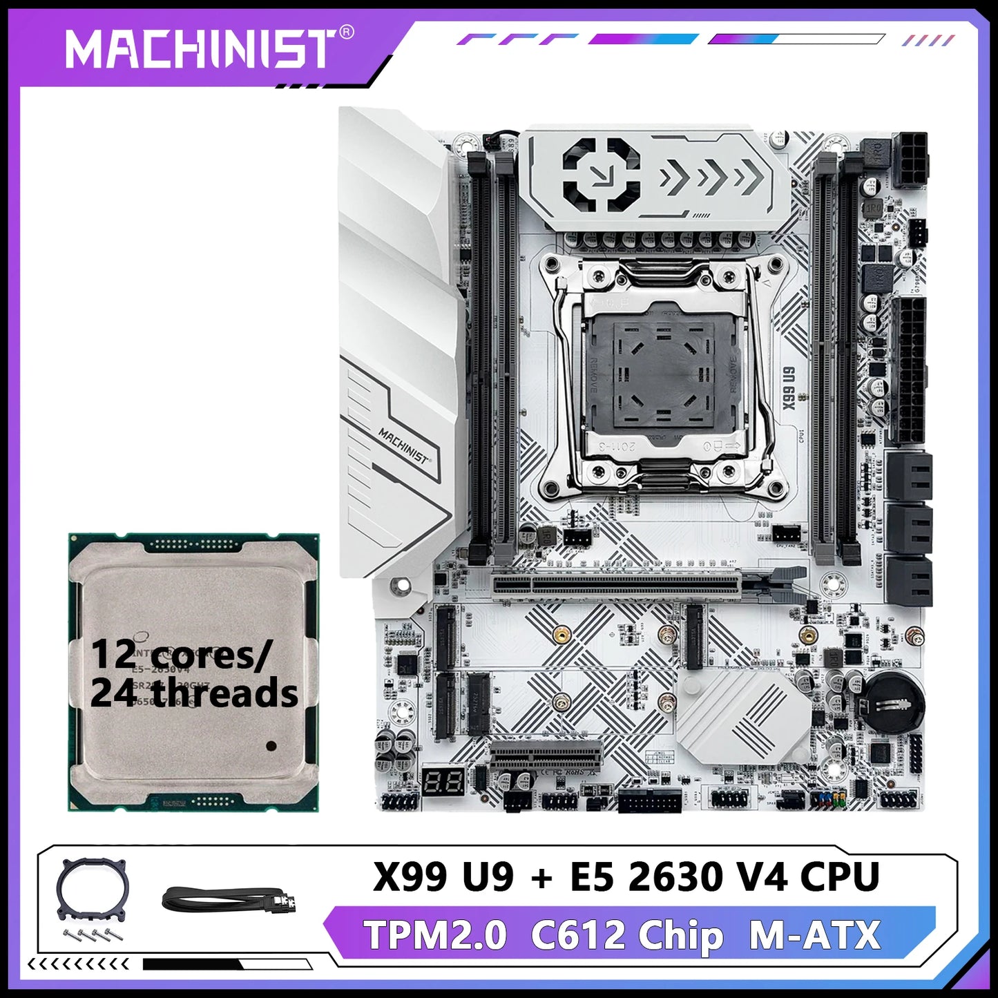 Nouveau X99 U9 MACHINIST X99 Kit de carte mère en option LGA2011-3 Xeon E5 2630 V4 CPU prise en charge TPM2.0 DDR4 mémoire NVME M.2 usb3.0