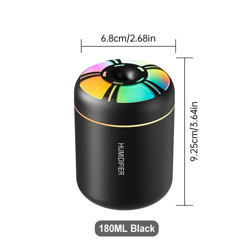 Humidificateur ultrasonique 5V USB 180ml, brumisateur, diffuseur d'arôme de voiture, purificateur d'huile essentielle avec lampe d'ambiance RGB, bricolage, plus frais d'air