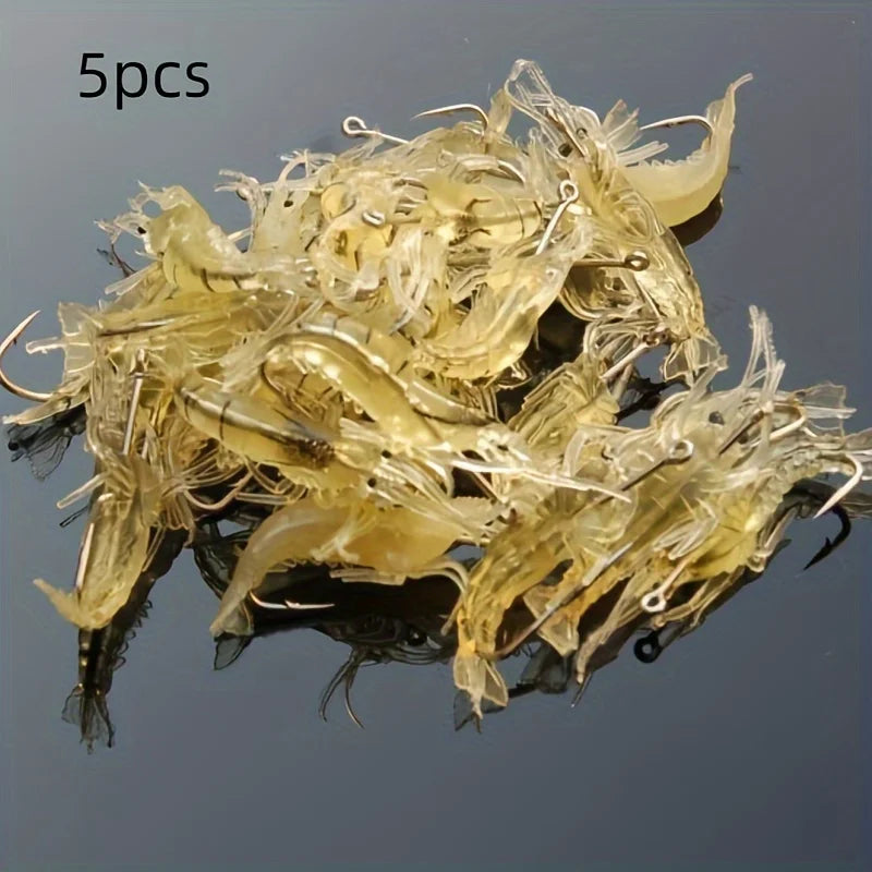 5/10/20 pièces Goture crevette leurres doux crevette leurres de pêche pour eau douce eau salée lumineux crevette appât ensemble avec crochet pointu perle