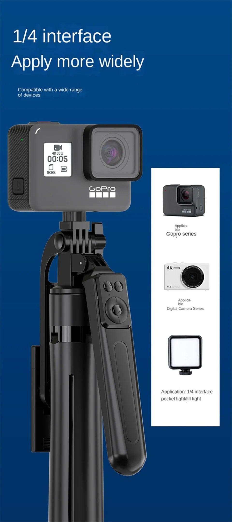 Roreta — Perche à Selfie Trépied 1.8m Télécommande Bluetooth iPhone & Android